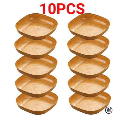 10er Set Kunststoff Schalen Holzoptik – Dessertschalen Snackschalen Obstschalen Servierschalen 14 cm BPA-frei