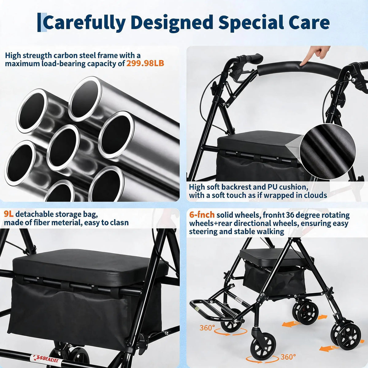 2-in-1 Rollator Rollstuhl Senioren Faltbar mit Sitz Fußstützen bis 136 kg