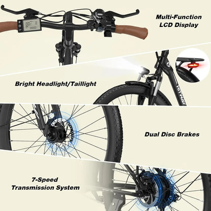 E-Bike 28 Zoll City- & Trekkingfahrrad 250W Motor, 36V 13Ah Akku (bis 90 km Reichweite) mit LCD-Display, 7-Gang Shimano & Stoßdämpfung