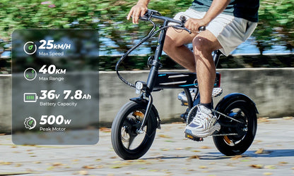 E-Bike – 14" Faltbares Elektrofahrrad mit 250W Motor 36 V / 7,5 Ah, LCD-Display | Citybike bis 25 km/h