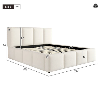 Polsterbett Bouclé Beige Doppelbett 160/180x200 cm Kopfteil Gittermuster Stauraum