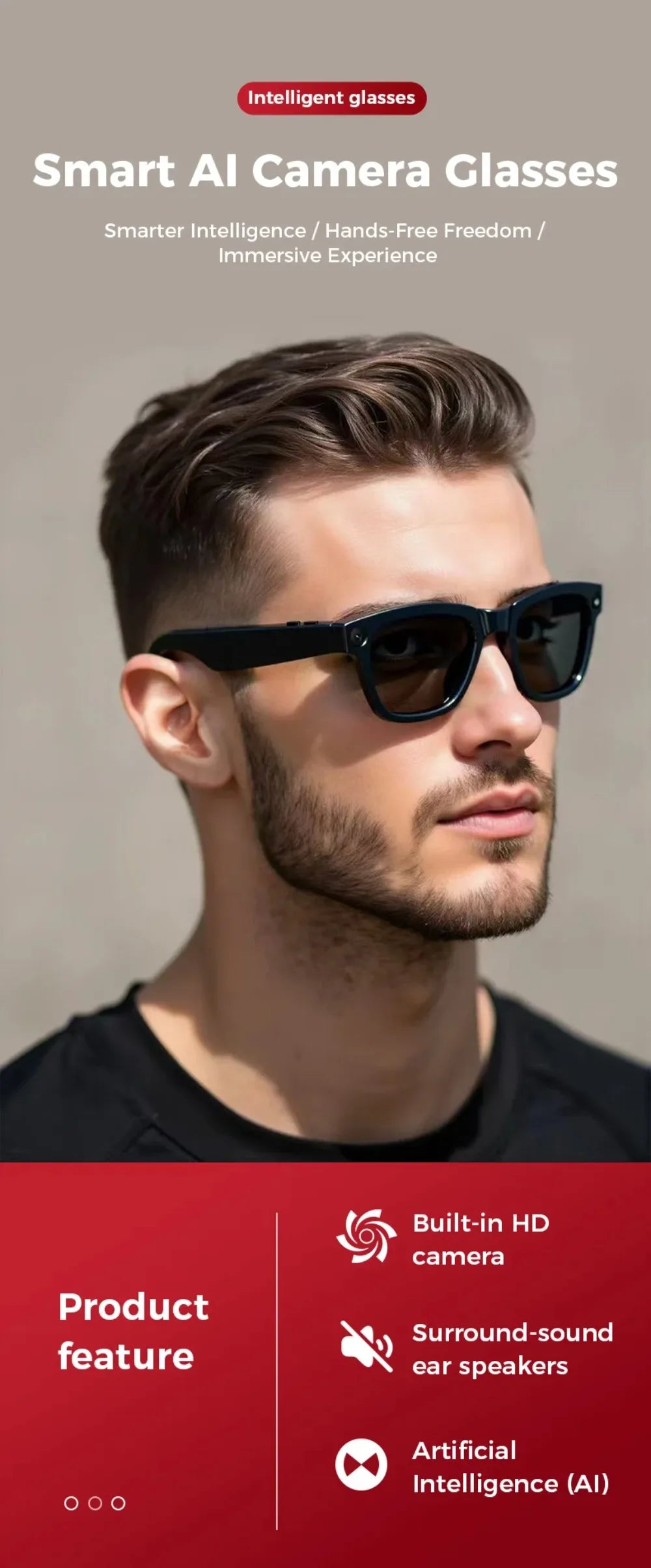 Intelligente Bluetooth-Brille mit Kamera & KI-Assistenz