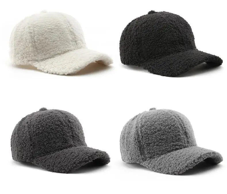 Baseball Cap warme Plüsch Kappe aus Kunstlammwolle | Verstellbare Mütze für Herbst & Frühling