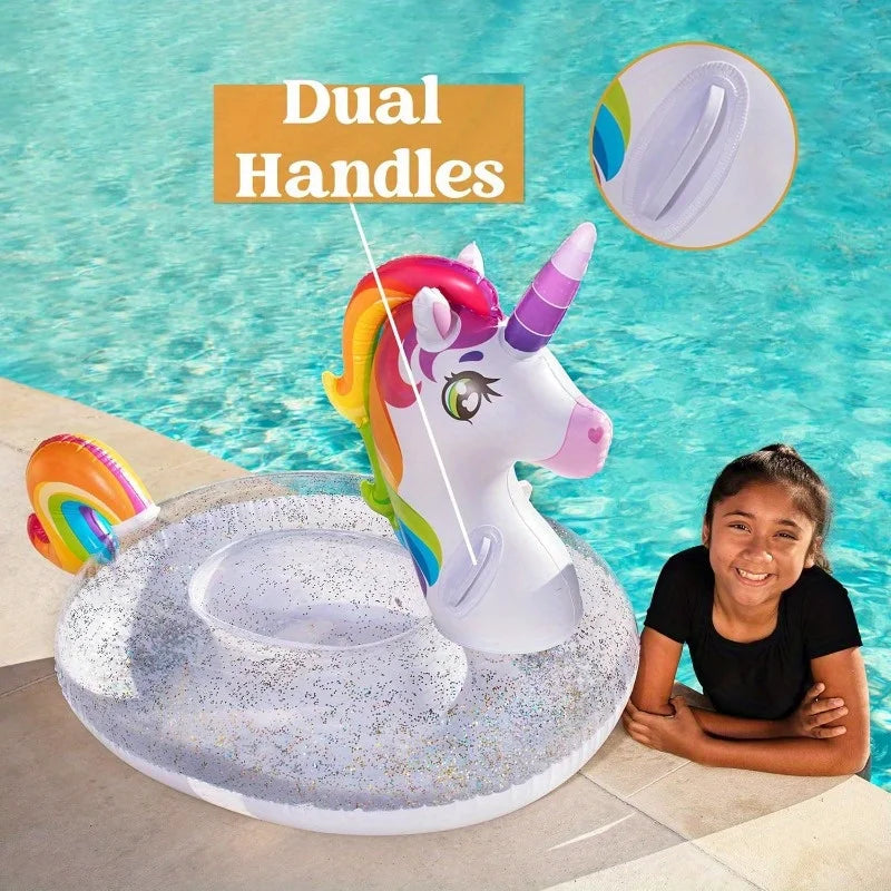 Einhorn Pool Schwimmreifen für Kinder, Aufblasbarer Schwimmring mit Griff – Poolring für Sommer