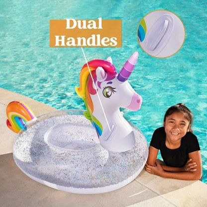 Einhorn Pool Schwimmreifen für Kinder, Aufblasbarer Schwimmring mit Griff – Poolring für Sommer