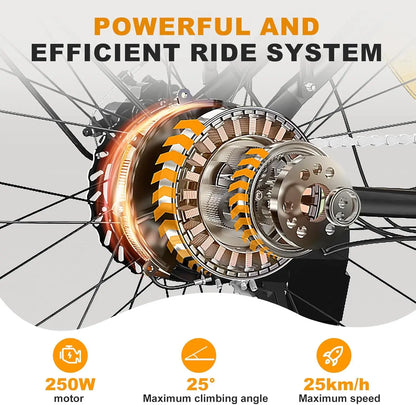 City E-Bike 26 Zoll – 36V 13Ah Akku, 250W Motor, 7-Gang, bis 25 km/h, Abnehmbarer Lithium-Akku, Elektrisches Fahrrad für Stadt & Ausflüge