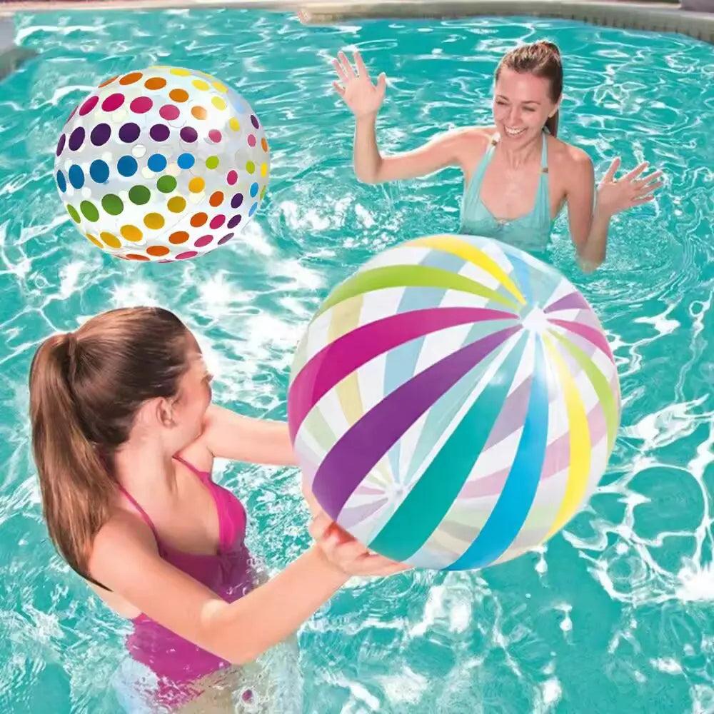1 x bunt gestreifter, transparenter, aufblasbarer Strandball für Pool-Partyspiele – lustiger und lebendiger Ball für Outdoor-Aktivitäten