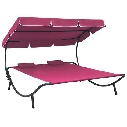 Doppel Sonnenliege mit Dach & Kissen – Outdoor Tagesbett Gartenliege Lounge Liege Terrasse Rosa 200x180 cm