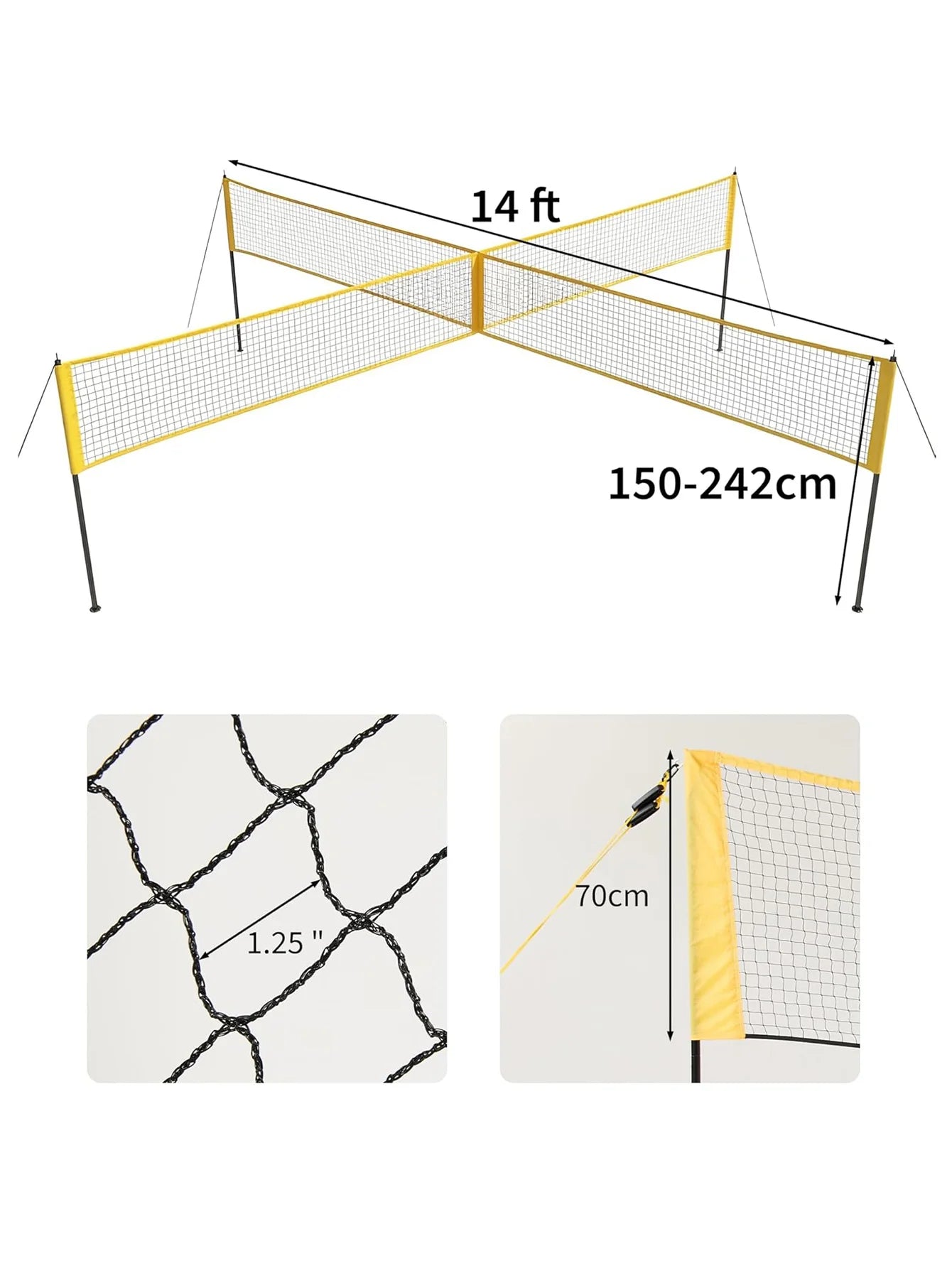 Volleyball Netz 4,3 - 8,5 m Set Höhenverstellbar Outdoor Garten Strand mit Tasche