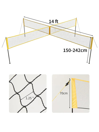 Volleyball Netz 4,3 - 8,5 m Set Höhenverstellbar Outdoor Garten Strand mit Tasche