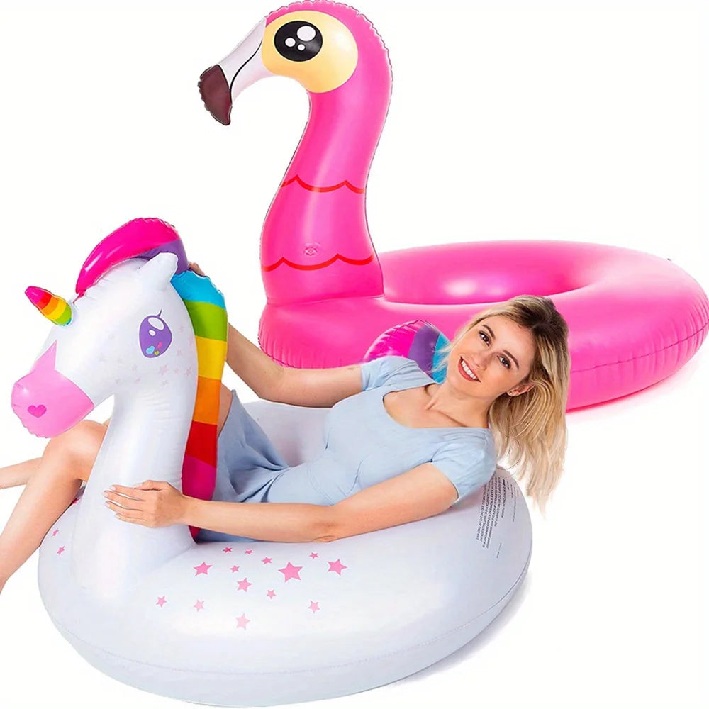 2er Pool Schwimmreifen Einhorn Flamingo Ø 101,6 cm Aufblasbar PVC Schwimmtier