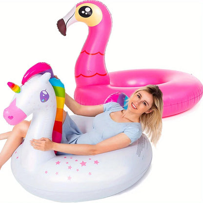 2er Pool Schwimmreifen Einhorn Flamingo Ø 101,6 cm Aufblasbar PVC Schwimmtier