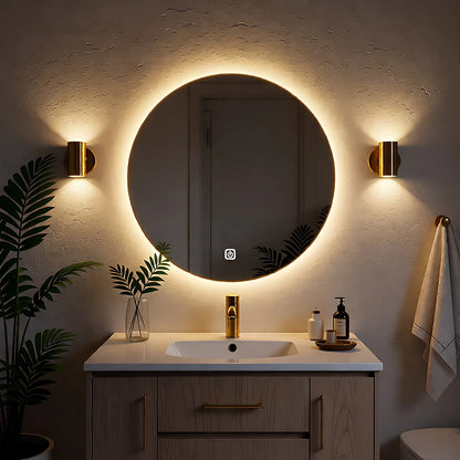 LED Badezimmerspiegel Rund 50cm Beleuchtet 3 Lichtfarben Dimmbar Touch IP54