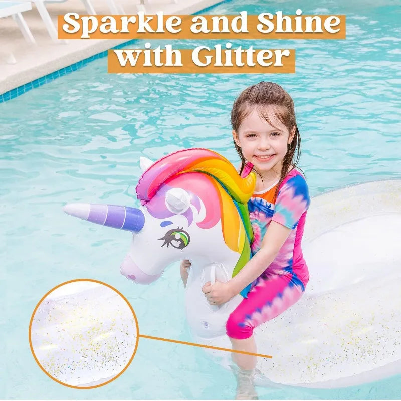 Einhorn Pool Schwimmreifen für Kinder, Aufblasbarer Schwimmring mit Griff – Poolring für Sommer