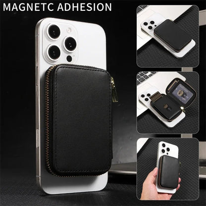 Magnetische Leder Geldbörse-Hülle mit Kartenhalter & Reißverschluss – Handyhülle mit Standfunktion für iPhone 16 / 15 / 14 / 13 / 12 / 11 Pro Max (MagSafe)