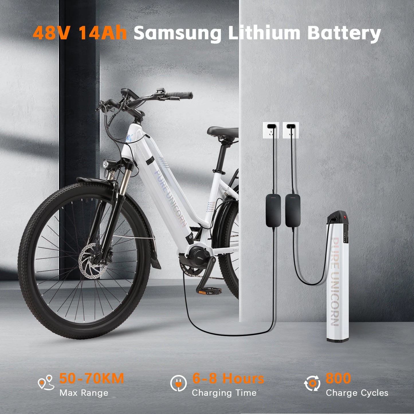 PURE UNICORN 500W Mid Drive Ebike 27,5 Zoll 35 km/h Drehmomentsensor Elektrofahrrad 48V 14Ah Samsung Batterie Rennrad für Frauen