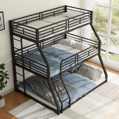 Dreifach Etagenbett 90x200 Metallbett 3 Personen Kinderbett Hochbett Stahlbett Schwarz