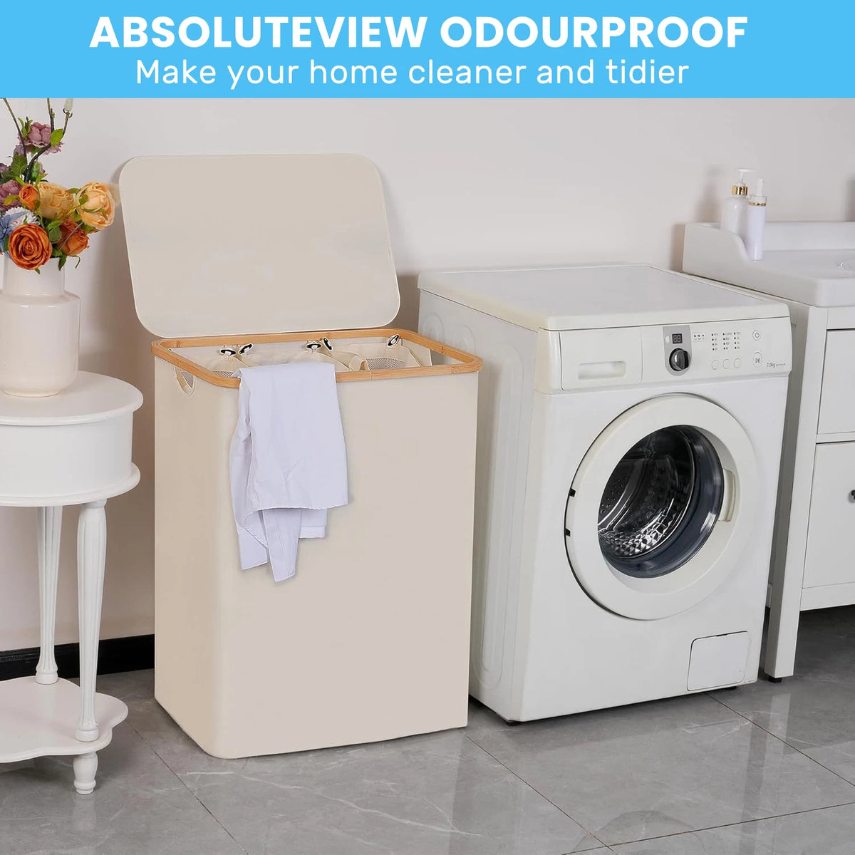 Wäschekorb 100L 160L Bambus Schmal Wäschesammler Innensack Herausnehmbar