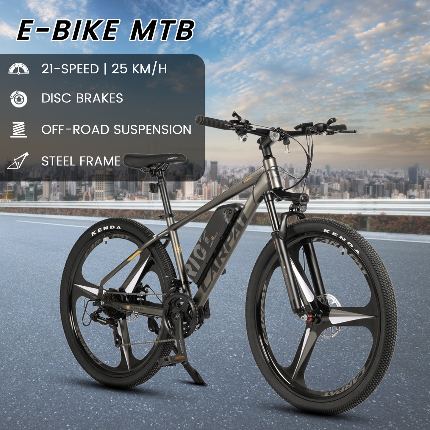 27,5" E-Mountainbike im sportlichen Design für Erwachsene, 36V 10.4Ah, 21-Gang