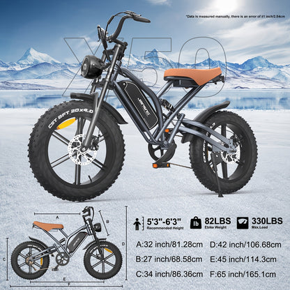 20-Zoll E-Fatbike mit kraftvollem 250W Motor, 48V Akku & dicken 4"-Reifen und mit 36-monatiger Gewährleistung