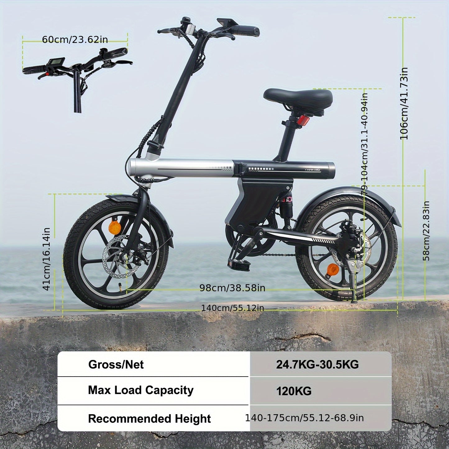 16-Zoll Mini-E-Klapprad mit 250W Motor, 12,8Ah, bis 60 km Reichweite - mit 36-monatiger Gewährleistung