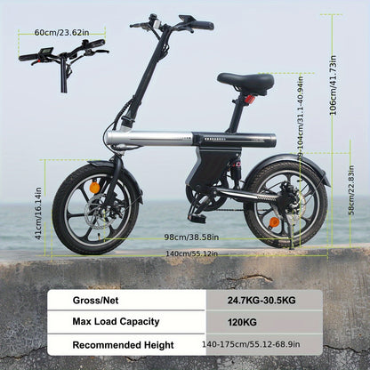 16-Zoll Mini-E-Klapprad mit 250W Motor, 12,8Ah, bis 60 km Reichweite - mit 36-monatiger Gewährleistung