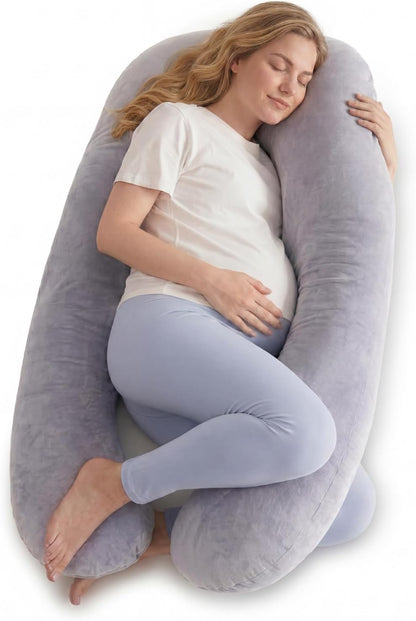 Momcozy U-Lite Schwangerschaftskissen Kristallvelours 130Cm Grau | Seitenschläferkissen, Abnehmbarer Kristallvelours-Bezug, Maschinenwaschbar, Platzsparend, 130 Cm, OEKO-TEX Zertifiziert