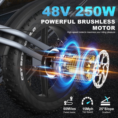 20-Zoll E-Fatbike mit kraftvollem 250W Motor, 48V Akku & dicken 4"-Reifen und mit 36-monatiger Gewährleistung