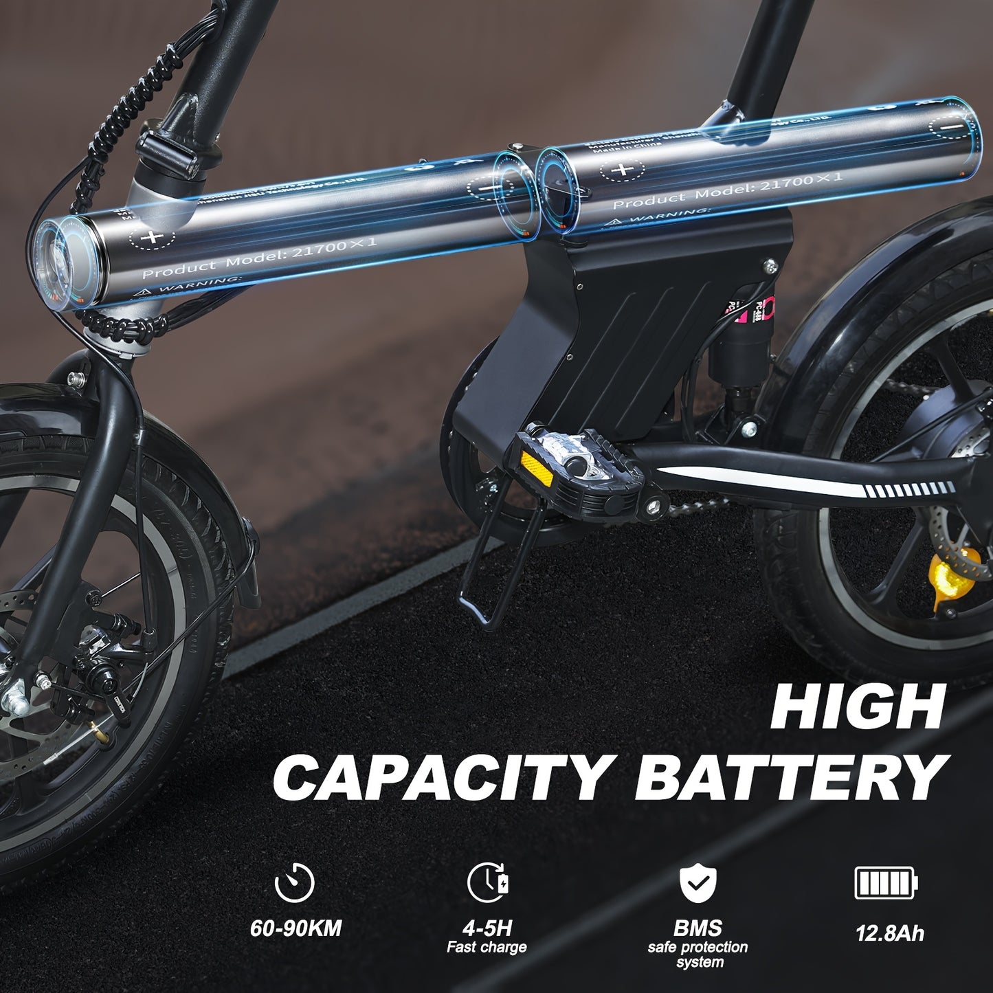 16-Zoll Mini-E-Klapprad mit 250W Motor, 12,8Ah, bis 60 km Reichweite - mit 36-monatiger Gewährleistung