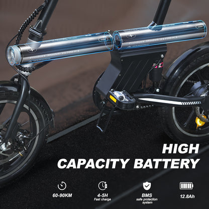 16-Zoll Mini-E-Klapprad mit 250W Motor, 12,8Ah, bis 60 km Reichweite - mit 36-monatiger Gewährleistung