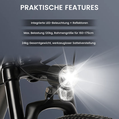 27,5" E-Mountainbike im sportlichen Design für Erwachsene, 36V 10.4Ah, 21-Gang