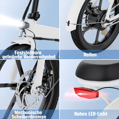 16-Zoll Faltbares E-Bike – 250W Motor | 36V 8,4Ah Akku | City Pedelec bis 25 km/h | 60 km Reichweite