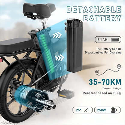 16-Zoll Faltbares E-Bike – 250W Motor | 36V 8,4Ah Akku | City Pedelec bis 25 km/h | 60 km Reichweite
