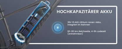 27,5" E-Mountainbike im sportlichen Design für Erwachsene, 36V 10.4Ah, 21-Gang
