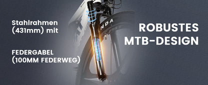 27,5" E-Mountainbike im sportlichen Design für Erwachsene, 36V 10.4Ah, 21-Gang