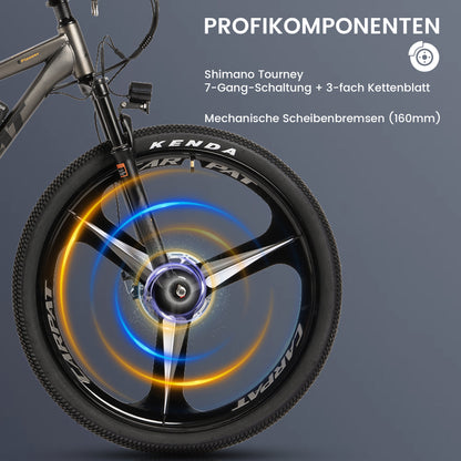 27,5" E-Mountainbike im sportlichen Design für Erwachsene, 36V 10.4Ah, 21-Gang